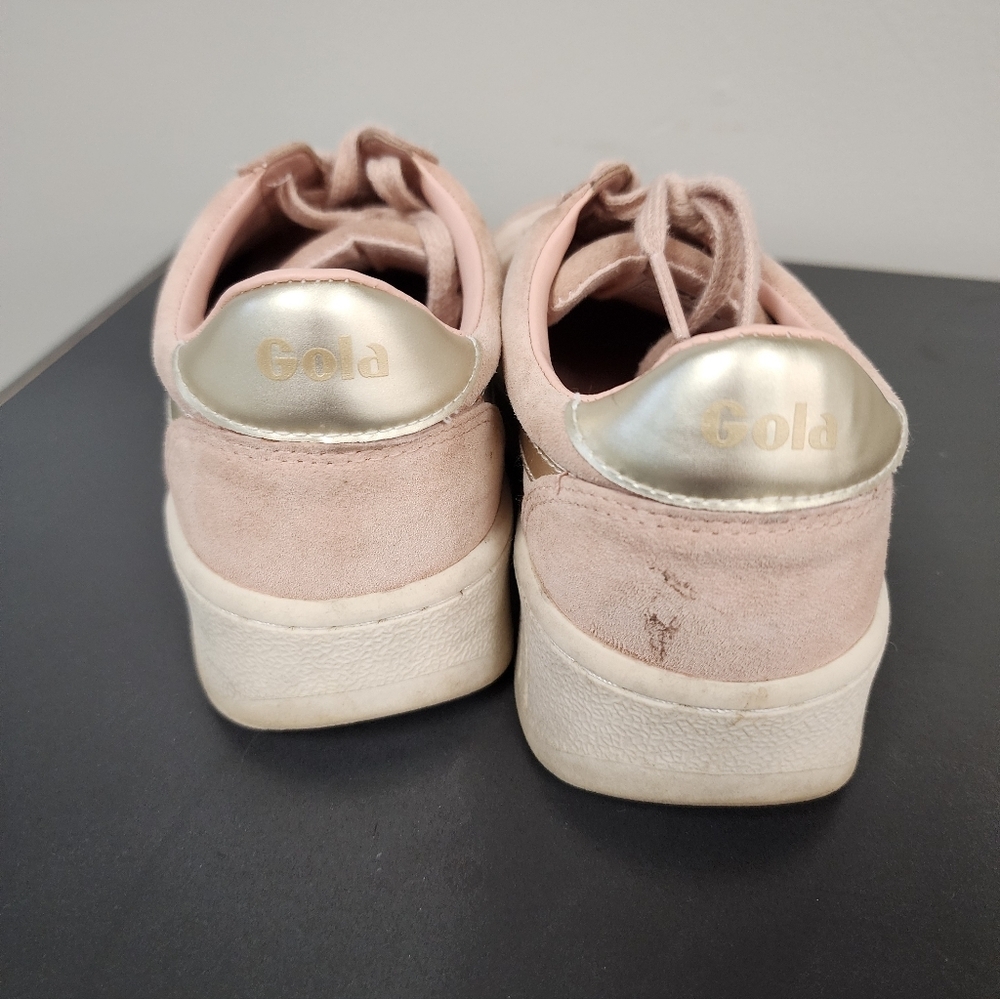 Gola Grandslam Pearl Pink Suede Sneakers Gold Stripe Size 7 - Picture 9 of 10